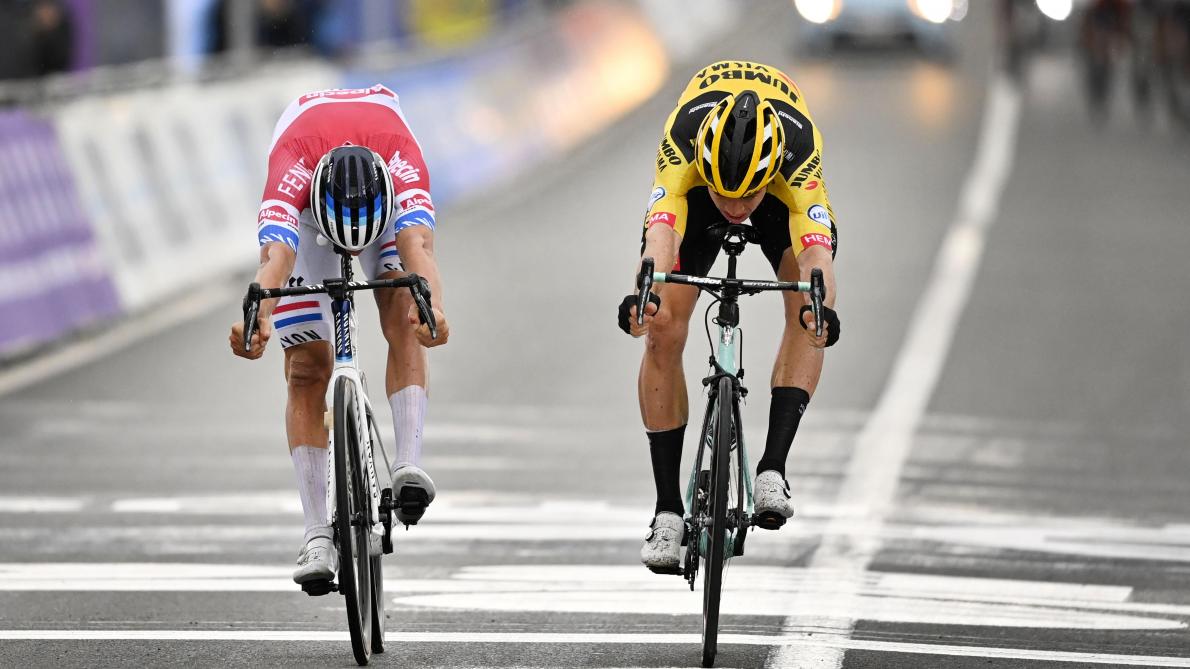 Finishphoto of Mathieu van der Poel winning Ronde van Vlaanderen - Tour des Flandres ME .