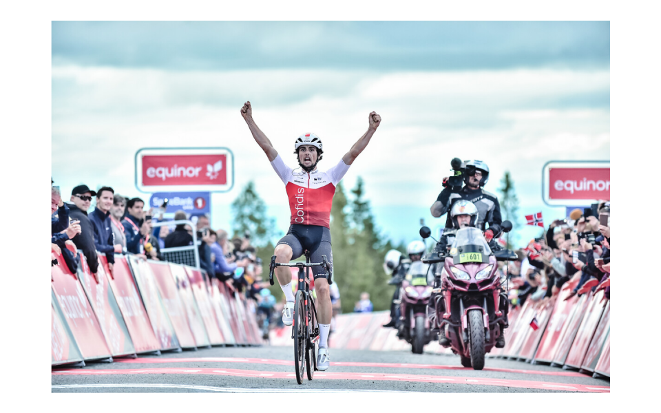Finishphoto of Victor Lafay winning Arctic Race of Norway Stage 3.