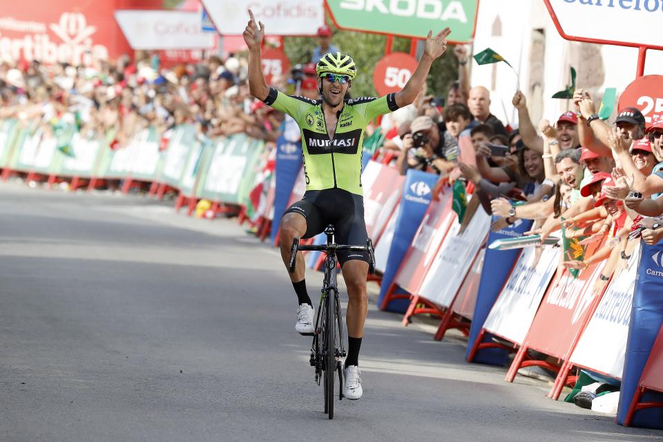 Finishphoto of Mikel Iturria winning La Vuelta ciclista a España Stage 11.