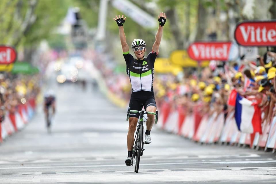 Finishphoto of Edvald Boasson Hagen winning Tour de France Stage 19.