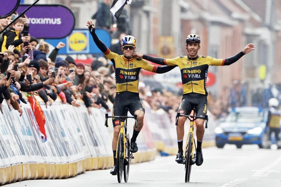 Finishphoto of Christophe Laporte winning Gent-Wevelgem in Flanders Fields ME .