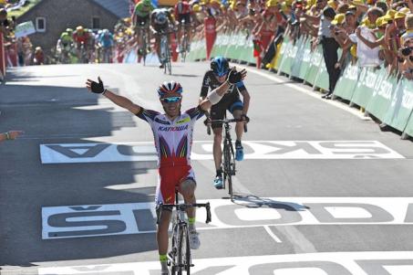 Finishphoto of Joaquim Rodríguez winning Tour de France Stage 3.
