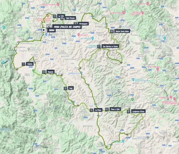 Votre top 10 avant samedi 05/03 à 11h40 Strade-bianche-2022-result-map