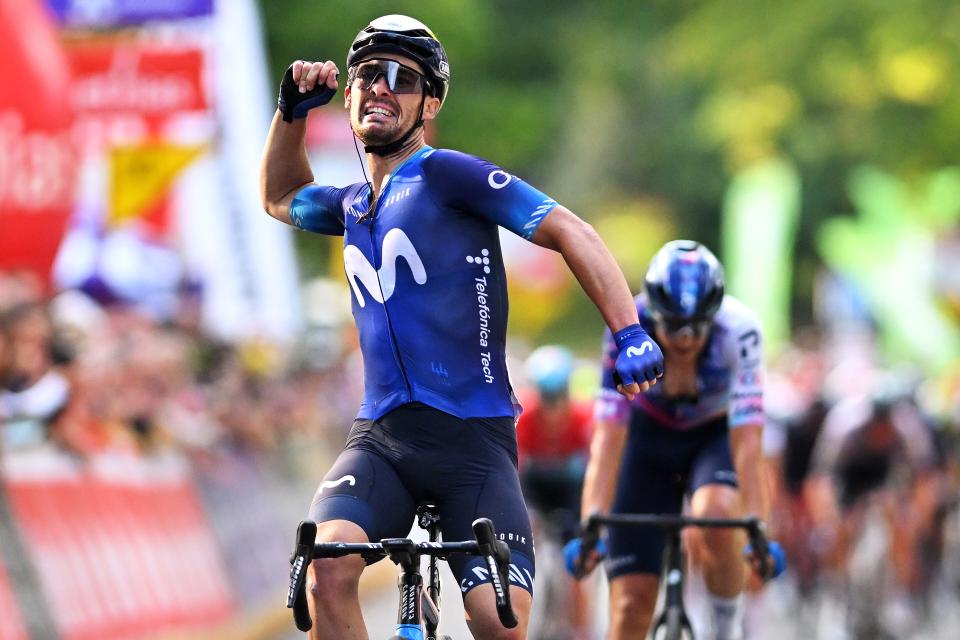 Finishphoto of Gonzalo Serrano winning Grand Prix de Wallonie .