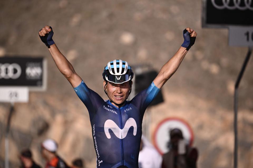 Finishphoto of Einer Rubio winning UAE Tour Stage 3.