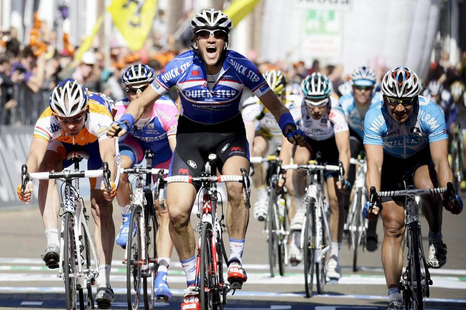 Finishphoto of Wouter Weylandt winning Giro d'Italia Stage 3.