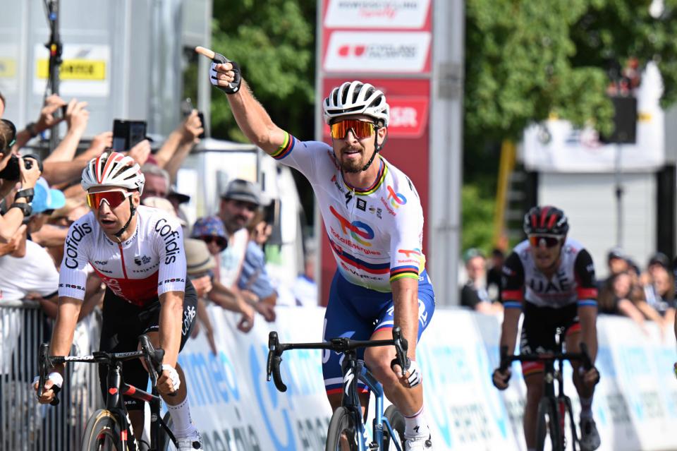 Finishphoto of Peter Sagan winning Tour de Suisse Stage 3.