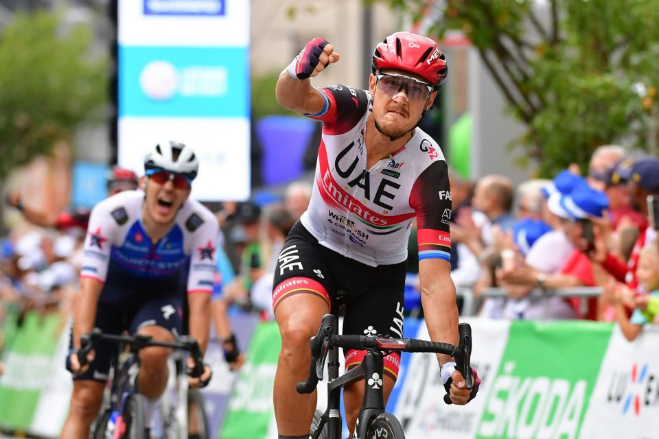 Finishphoto of Matteo Trentin winning Škoda Tour Luxembourg Stage 2.