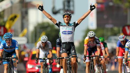 Finishphoto of Matteo Trentin winning Tour de France Stage 14.