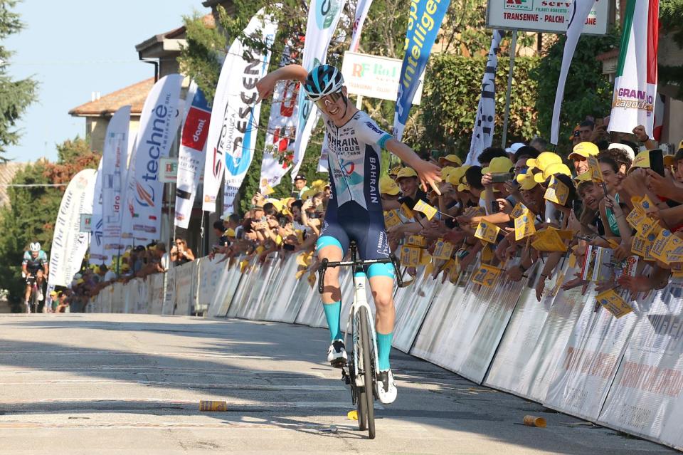Finishphoto of Jakob Omrzel winning GP Capodarco Comunita Di Capodarco .