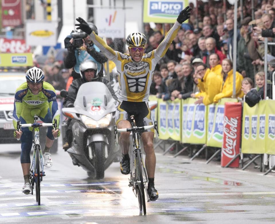 Finishphoto of Edvald Boasson Hagen winning Gent - Wevelgem .