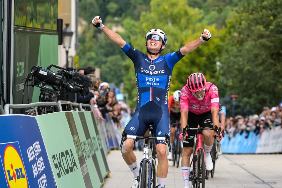 Finishphoto of Romain Grégoire winning Skoda Tour de Luxembourg Stage 1.