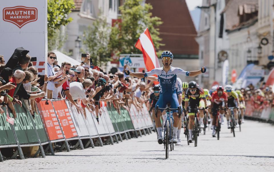Finishphoto of Matteo Sobrero winning Int. Österreich-Rundfahrt - Tour of Austria Stage 4.