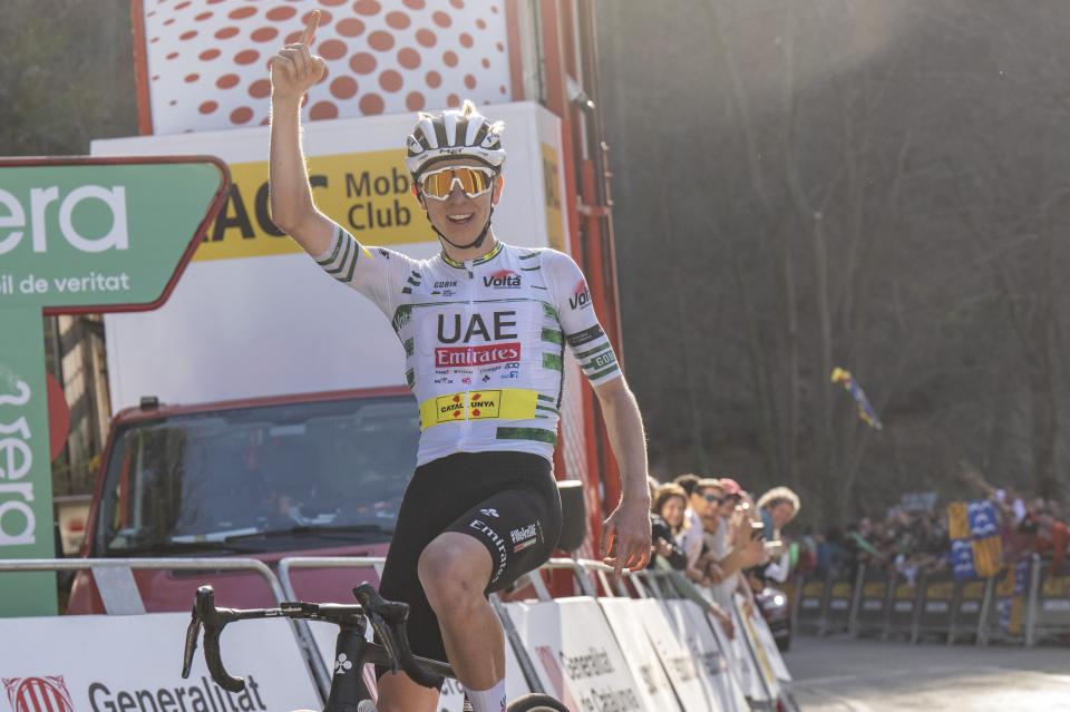 Finishphoto of Tadej Pogačar winning Volta Ciclista a Catalunya Stage 6.