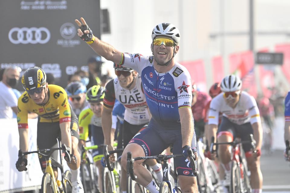 Finishphoto of Mark Cavendish winning UAE Tour Stage 2.