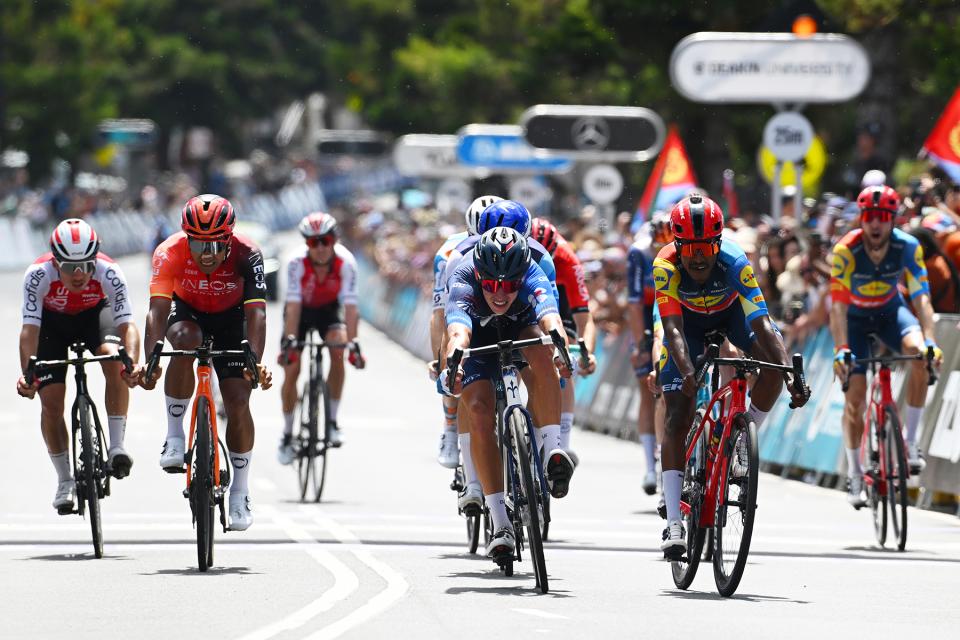 Finishphoto of Laurence Pithie winning Cadel Evans Great Ocean Road Race .