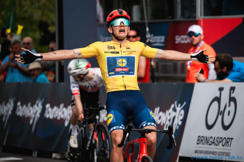 Finishphoto of Thibau Nys winning Tour de Hongrie Stage 4.