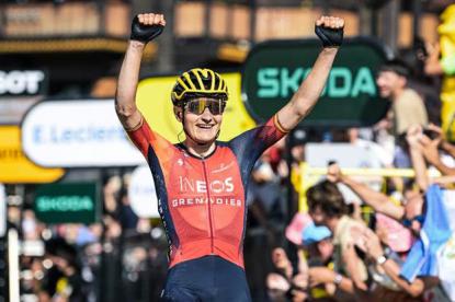 Finishphoto of Carlos Rodríguez winning Tour de France Stage 14.