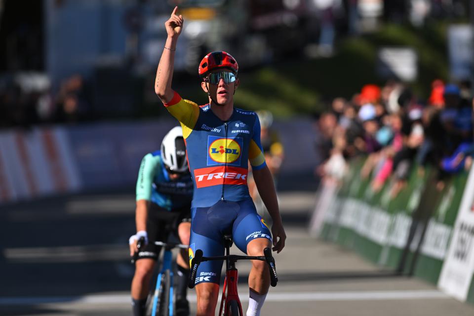 Finishphoto of Thibau Nys winning Tour de Romandie Stage 2.
